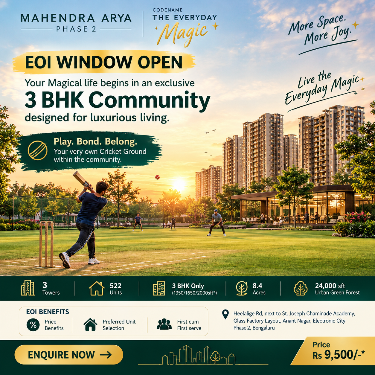 Cricket ground and residential community at Mahendra Arya Phase 2